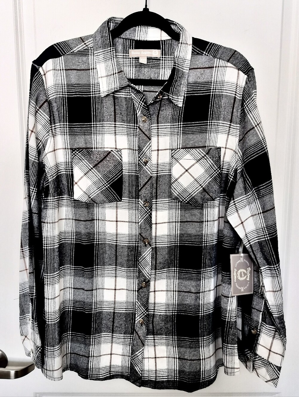 NWT Victory Outfitters Women's XXL Black & White Plaid Flannel Shirt
